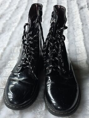 Kids Black Patent Lace-Up Ankle Boots